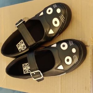 T.U.K. Women's Black Kitty Face VLK Vegan Leather Mary Janes Size 9